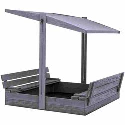 Hiekkalaatikko 120 x 120 cm, penkeiksi taittuva kansi, säädettävä katto, pohjamaalattu harmaa NORDIC PLAY