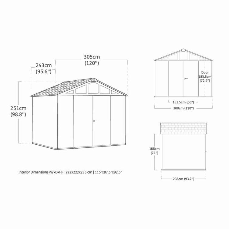 Pihavarasto Stronghold 10 x 8 (3x2,5m), harmaa, Keter