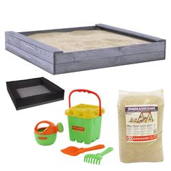 Hiekkalaatikko 120 x 120 cm, sisältää hiekan, verkon ja hiekkalelusetin, harmaa NORDIC PLAY