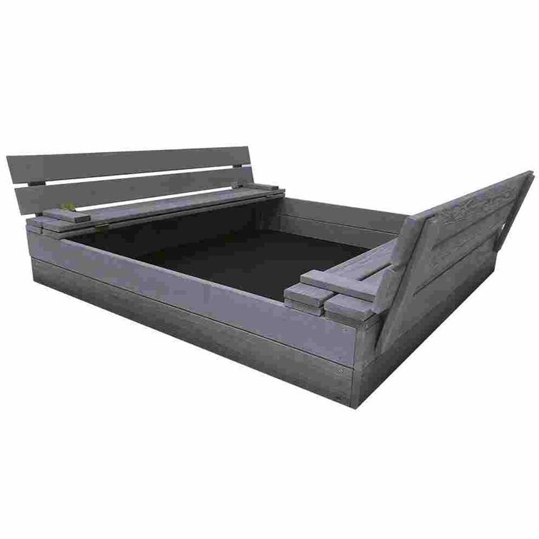 Sandbox 120 x 120 cm, folding bench cover, primed grey NORDIC PLAY