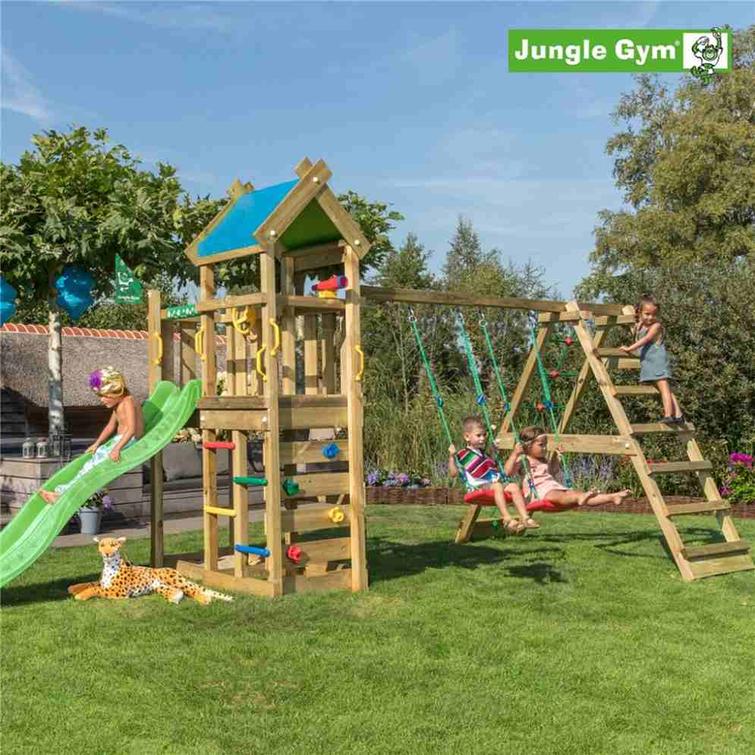 Play tower Jungle Gym nomad with climb module and green slide