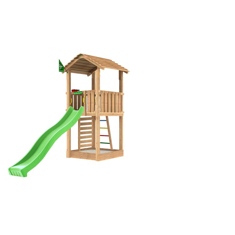 Leikkitorni Jungle Gym Cottage 2.1 ja vihreä liukumäki