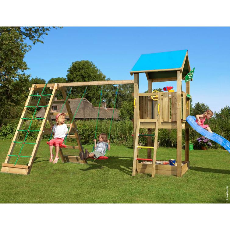 Leikkitornikokonaisuus Jungle Gym Castle ja Climb Module X'tra sekä liukumäki