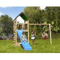 Play tower Jungle Gym Lodge 2.1 with Swing Module and blue slide