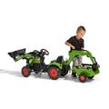 FALK children's pedal tractor with Claas loader, excavator, and trailer