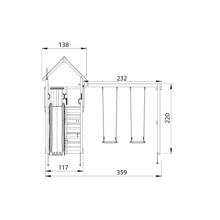 Play tower Jungle Gym Cabin 2.1 with Swing Module and green slide