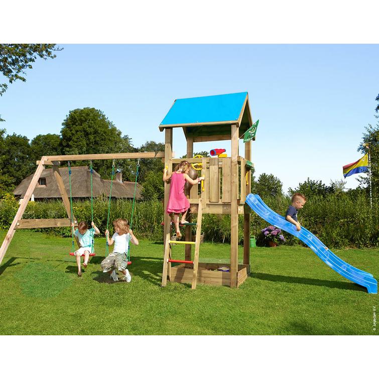 Leikkitornikokonaisuus Jungle Gym Castle ja Swing Module X'tra sekä liukumäki