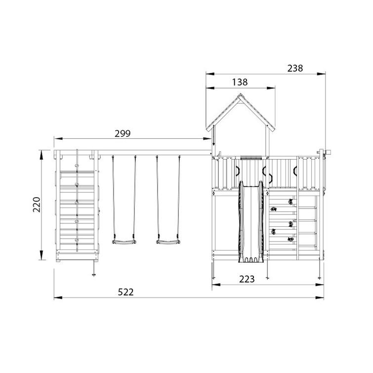 Leikkitorni Jungle Gym Mansion 2.1 ja Climb Module sekä sininen liukumäki