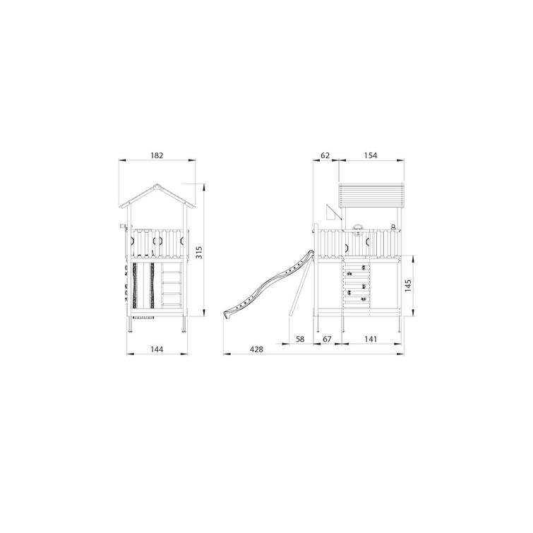 Leikkitorni Jungle Gym Chalet 2.1 ja sininen liukum&auml;ki