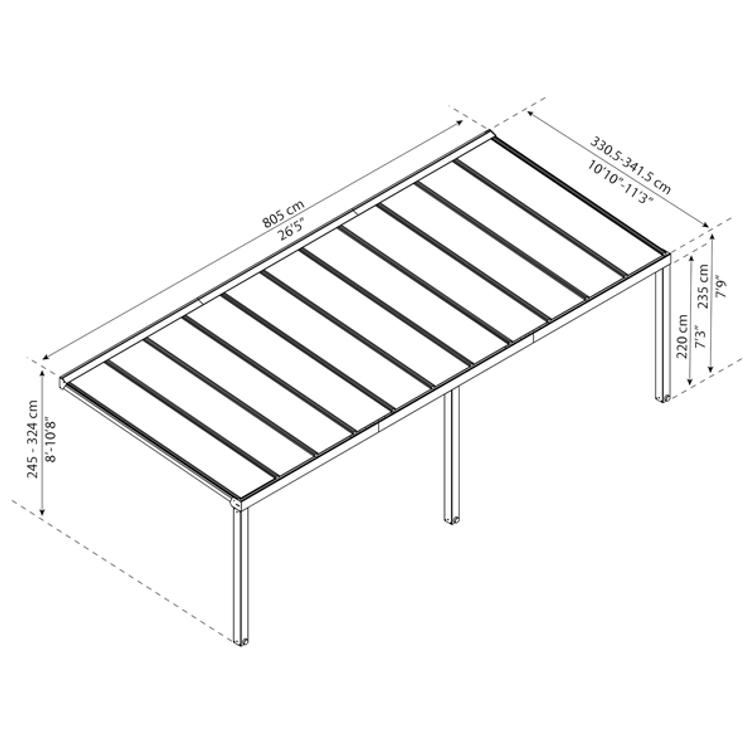 PALRAM STOCKHOLM terrasstak 3,4x8,1m antracit.