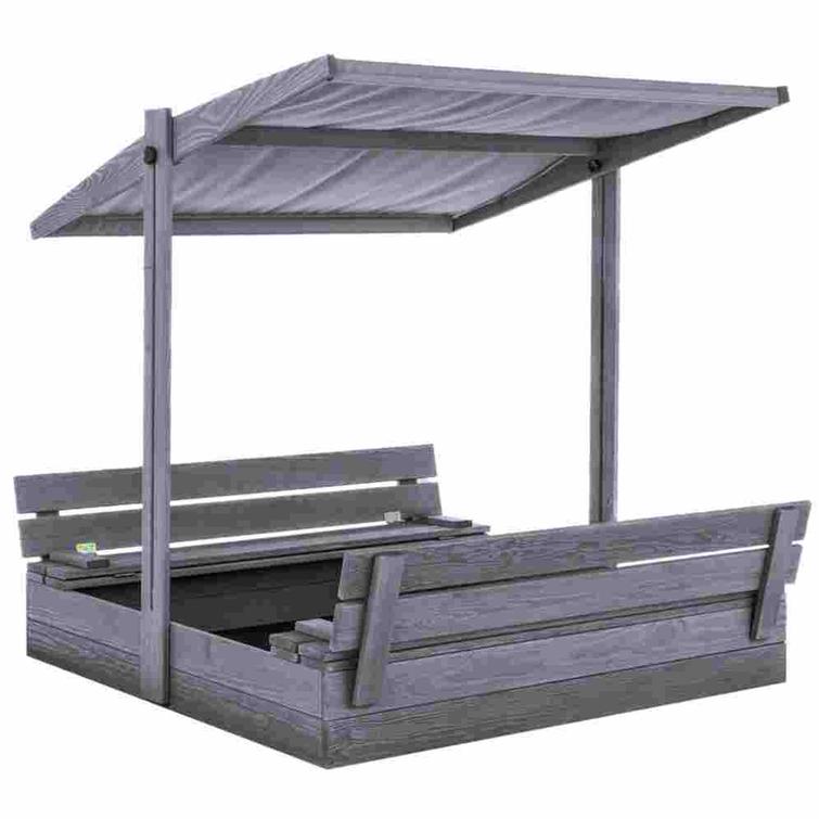 Sandlåda 120 x 120 cm, fällbart lock till bänkar, justerbart tak, grundmålad grå NORDIC PLAY