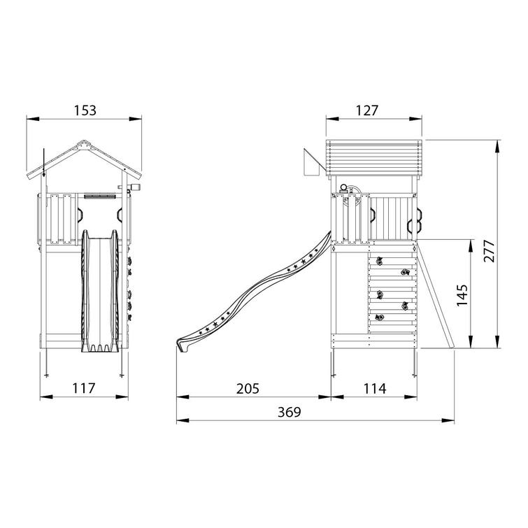 Leikkitorni Jungle Gym Cottage 2.1 ja vihreä liukumäki
