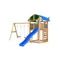 Leikkitorni Jungle Gym Fort 2.1 ja Swing Module sekä sininen liukumäki