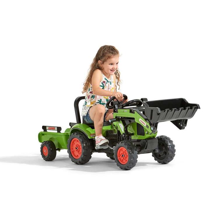 FALK lasten polkutraktori Claas kuormaajalla ja per&auml;k&auml;rryll&auml;