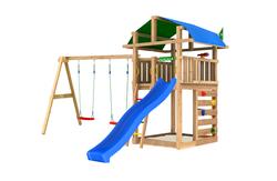 Leikkitorni Jungle Gym Fort 2.1 ja Swing Module sek&auml; sininen liukum&auml;ki