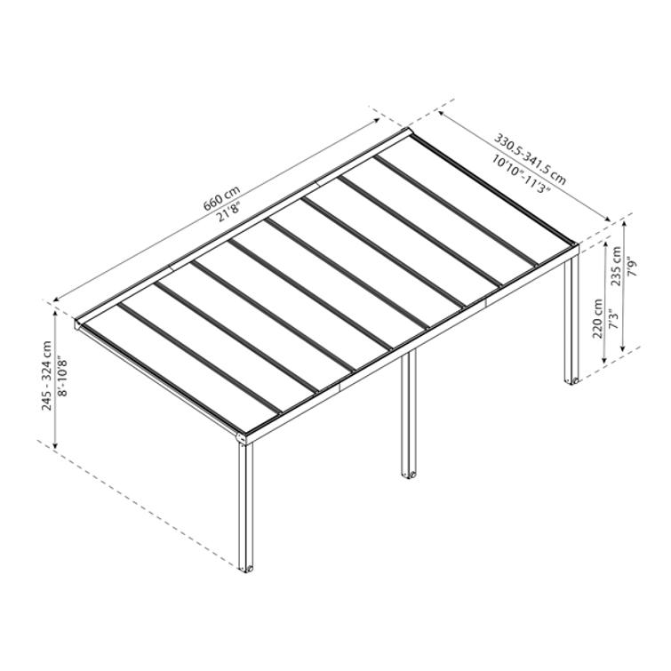 PALRAM STOCKHOLM terassikatos  3,4x6,6m antrasiitti.