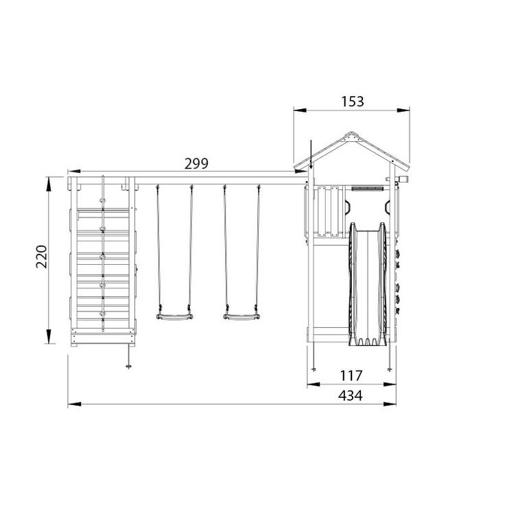 Leikkitorni Jungle Gym Cottage 2.1 sek&auml; Climb module ja keltainen liukum&auml;ki