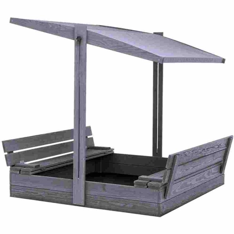 Sandlåda 120 x 120 cm, fällbart lock till bänkar, justerbart tak, grundmålad grå NORDIC PLAY
