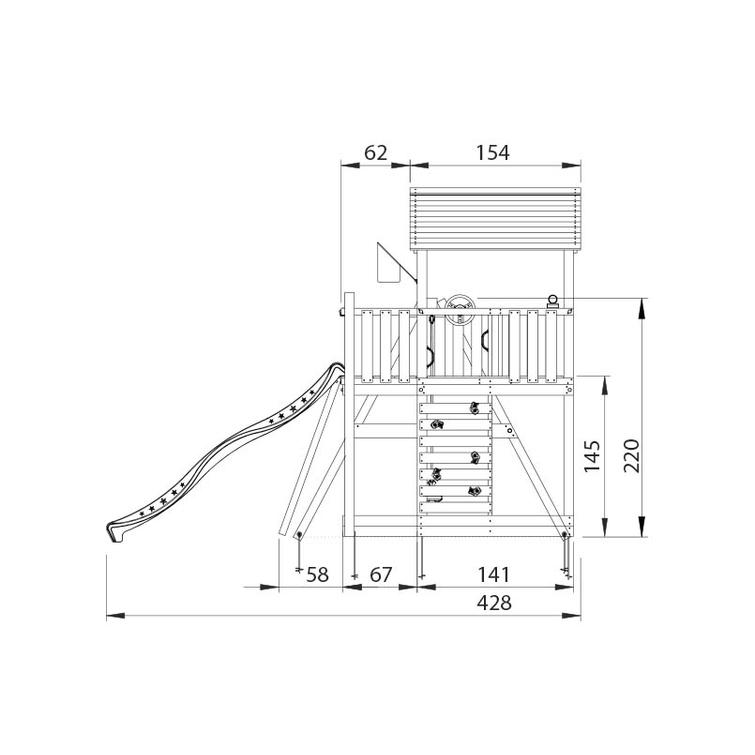 Lektorn Jungle Gym Chalet 2.1 och kl&auml;ttermodul X'tra och bl&aring; rutschkana