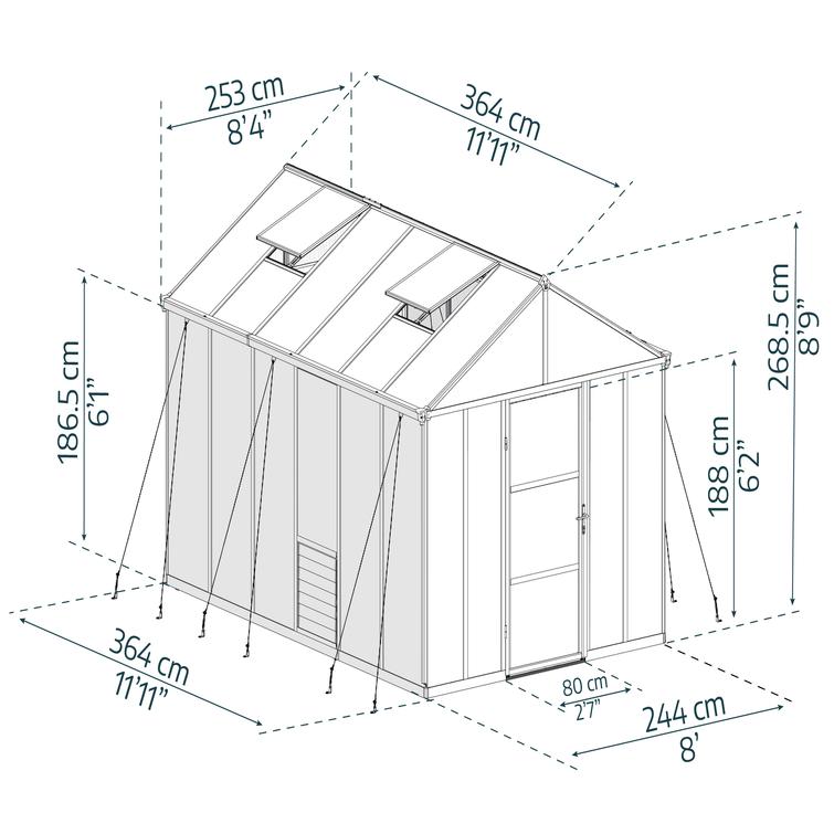 Kasvihuone Glory 9,2 m2, harmaa runko, Palram - Canopia