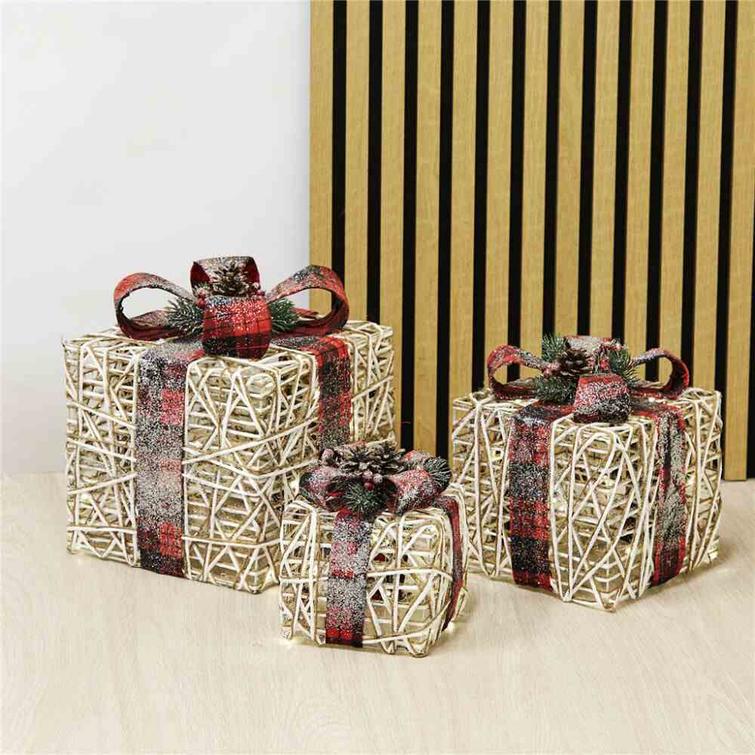 Joululahjapaketit valolla, 3 kpl. Punainen. 230V