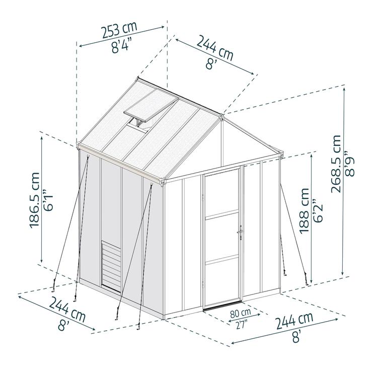 Kasvihuone Glory 6,2 m2, harmaa runko, Palram - Canopia