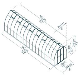 Kasvihuone Bella 22,5 m2, hopeanvärinen runko, Palram - Canopia