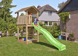 Leikkitorni Jungle Gym Cottage 2.1 ja vihre&auml; liukum&auml;ki