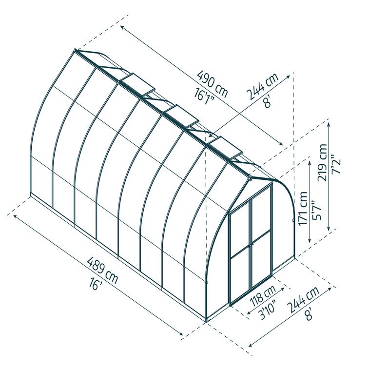 Kasvihuone Bella 12 m2, hopeanvärinen runko, Palram - Canopia