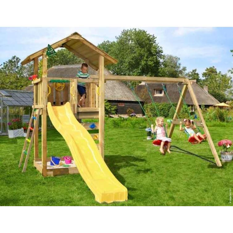 Leikkitorni Jungle Gym Sierra ja swing module + keltainen liukumäki