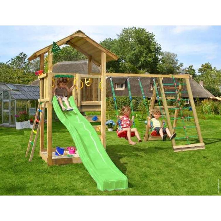 Leikkitorni Jungle Gym Sierra ja Climb module sekä vihreä liukumäki