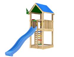 Leikkitorni Jungle Gym Lodge 2.1 ja sininen liukum&auml;ki