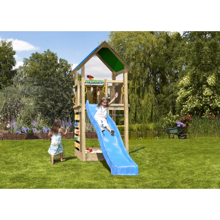 Leikkitorni Jungle Gym Lodge 2.1 ja sininen liukumäki