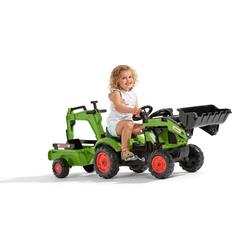 FALK lasten polkutraktori Claas kuormaajalla, kaivurilla, ja peräkärryllä