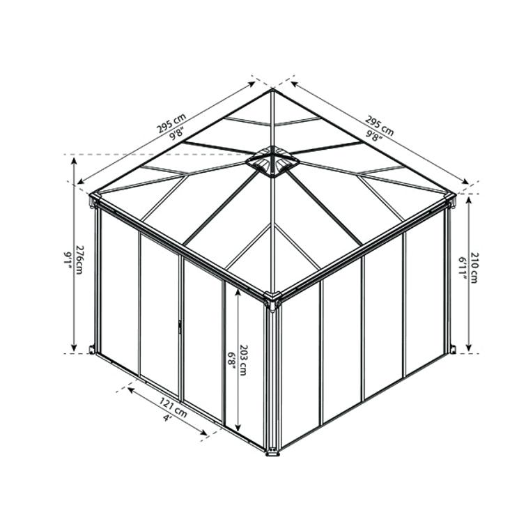 PALRAM Ledro 3000 suljettu puutarhapaviljonki, antrasiitti.
