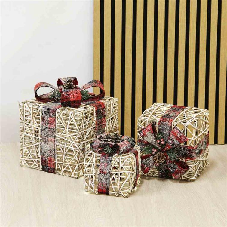 Joululahjapaketit valolla, 3 kpl. Punainen. 230V