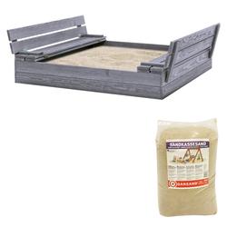 Hiekkalaatikko penkeiksi kääntyvällä kannella 120 x 120, sisältää hiekan, harmaa NORDIC PLAY