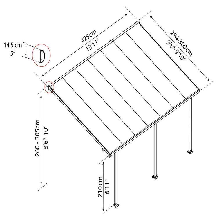 PALRAM Canopia FERIA terassikatos  3 x 4,25m ( 12,5m2 ), valkoinen.