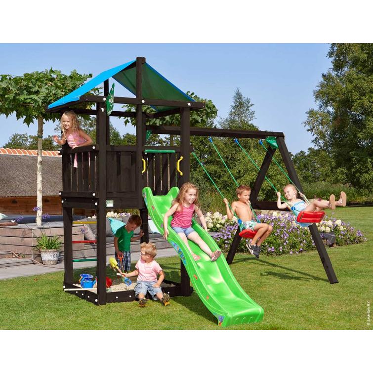 Jungle Gym Hut lektornset med gungmodul X'tra och rutschkana, svartbetsad