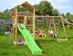Leikkitorni Jungle Gym Sierra ja Climb module sek&auml; vihre&auml; liukum&auml;ki
