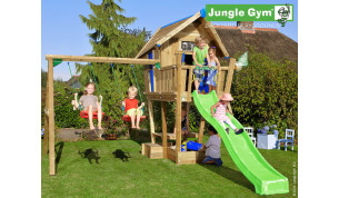 Jungle Gym Crazy Playhouse -kokonaisuus tornilla sekä Swing Module X'Tra ja liukumäki